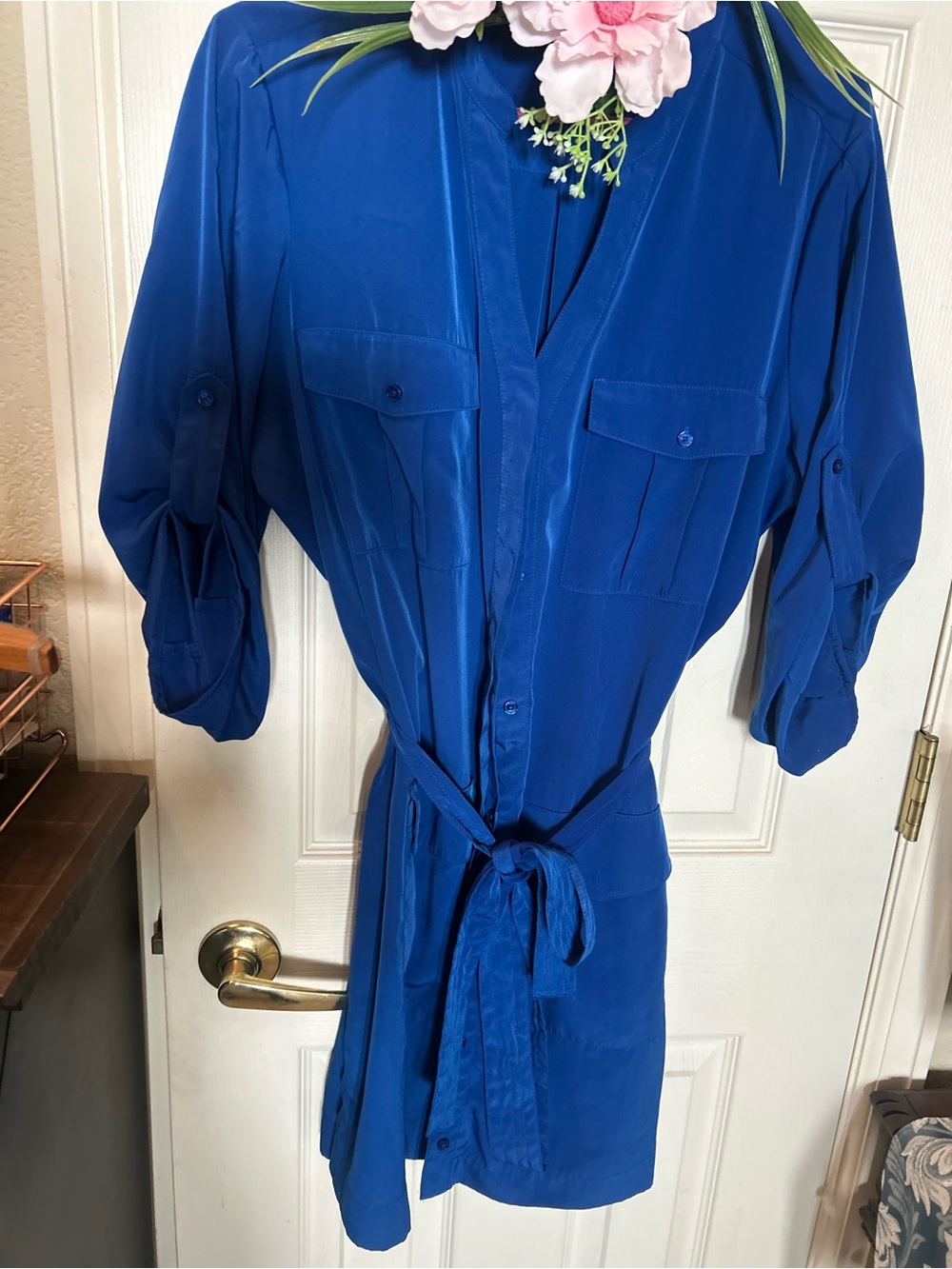 Express Royal Blue Shirt Dress with Tie Belt size large.